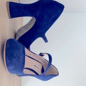 Miu Miu EUC Blue Suede Mary Jane Shoes